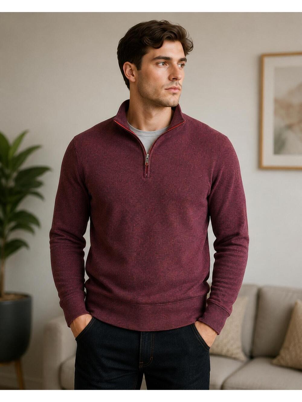 Robert Graham Quarter Zip Sweater Men’s Large Burgundy Cotton Blend